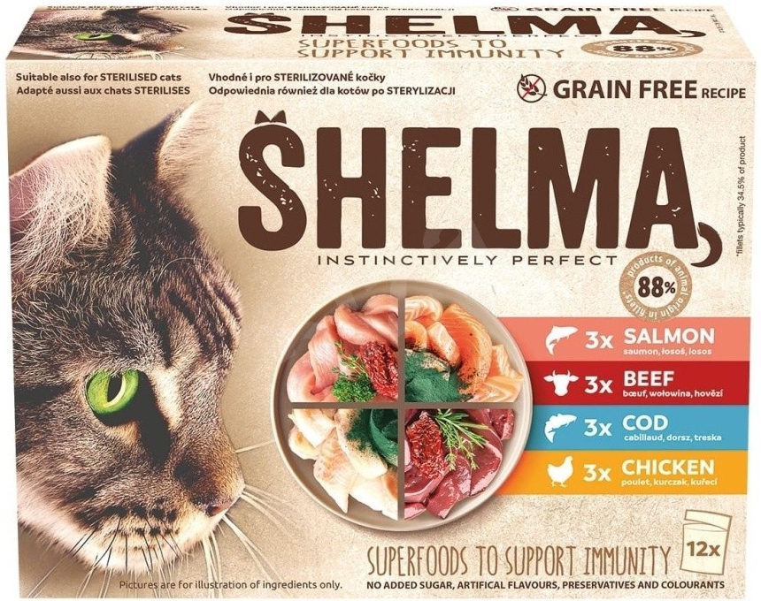 Shelma bezobilné dusené filetky výber z mäsa a rýb 12 x 85 g