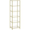 Sklenený regál, polica 6-úrovňová, oceľový rám, 30 x 40 x 177,3 cm, zlatá farba Sklenený regál, polica 6-úrovňová, oceľový rám, 30 x 40 x 177,3 cm, zlatá farba