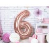 PartyDeco Fóliový balón číslo 6 ružové zlato 86 cm