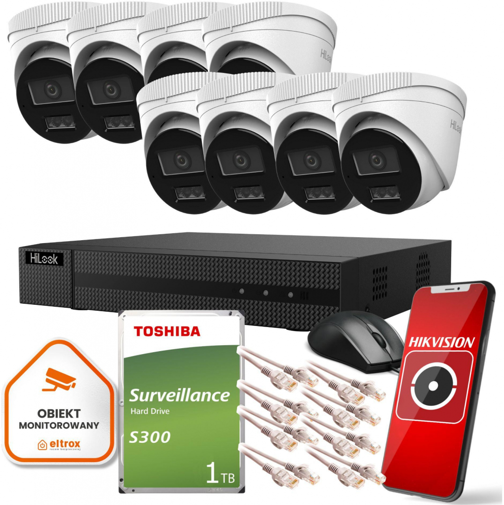 Hikvision HiLook 8 IP kamier IPCAM-T2-30DL 1TB disk