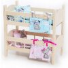 Poschodová posteľ pre bábiky, dvojitá pre dvojičky, so súpravou posteľnej bielizne Poschodová posteľ pre bábiky, dvojitá pre dvojičky, so súpravou posteľnej bielizne