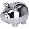Pokladnička keramická Prasiatko strieborná 11,5x9 cm na Darček Mince Bankovky