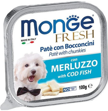 MONGE Dog Fresh paštéta & kúsky tresky 100 g