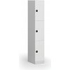 Šatníková skrinka S1 s úložnými boxmi, 3 boxy, 1850 x 300 x 500 mm, zámok s čítačkou RFID kariet, laminované dvere, biela Šatníková skrinka S1 s úložnými boxmi, 3 boxy, 1850 x 300 x 500 mm, zámok s čítačkou RFID kariet, laminované dvere, biela