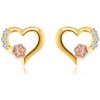 Šperky eshop - Náušnice zo 14K zlata - obrys srdca, okrúhle číre zirkóny, ozdobný kvietok v ružovom zlate S1GG232.39 Šperky eshop - Náušnice zo 14K zlata - obrys srdca, okrúhle číre zirkóny, ozdobný kvietok v ružovom zlate S1GG232.39