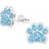 Detské strieborné náušnice napichovacie Labky modrý krištáľ Detské strieborné náušnice napichovacie Labky modrý krištáľ