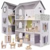 Domček pre bábiky Drevený domček pre bábiky + nábytok 70 cm sivý (IKONKA_KX6278)