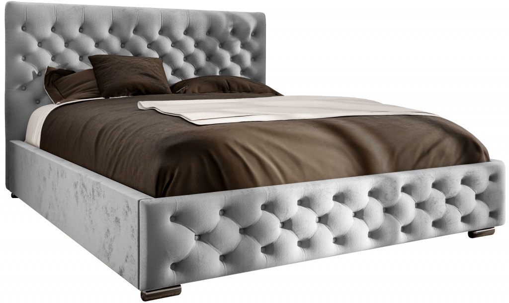 Pomeble Pikolo v štýle chesterfield s kontajnerom na posteľnú bielizeň a dreveným rámom zamatový materiál sivá Monolith 84