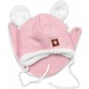 Baby Nellys Pletená zimná čiapka s kožúškom a šatkou Star ružová