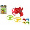 Vystreľovacia vrtuľka 3ks + štartér pištole dinosaurus plast 4 farby na karte 15,5x24x5cm