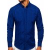 Kobaltová modrá pánska košeľa vichy s károvaným vzorom a dlhými rukávmi Bolf 22747 Kobaltová modrá pánska košeľa vichy s károvaným vzorom a dlhými rukávmi Bolf 22747