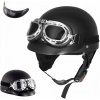 MOTOCYKLOVÁ PRILBA KOŽENÁ RETRO + OKULIARE SÚPRAVA ČIERNA MÄKKÁ A POHODLNÁ MOTOCYKLOVÁ PRILBA KOŽENÁ RETRO + OKULIARE SÚPRAVA ČIERNA MÄKKÁ A POHODLNÁ