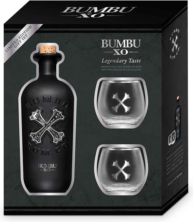 Bumbu XO 40% 0,7 l (dárčekové balenie 2 poháre)