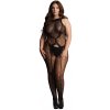Le Desir Bodystocking Leopard Plus Size - model s otvoreným rozkrokom, vzor leopard