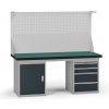 Pracovný stôl do dielne G8 s nadstavbou, 1800 x 750 x 800 mm, 1x skrinka, 1x kontejner, 4 zásuvky, grafit Pracovný stôl do dielne G8 s nadstavbou, 1800 x 750 x 800 mm, 1x skrinka, 1x kontejner, 4 zásuvky, grafit