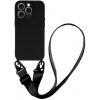 Kryt iPhone 15 so šnúrkou silikónové s výrezmi na kamery čierna farba Kryt iPhone 15 so šnúrkou silikónové s výrezmi na kamery čierna farba