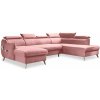 Svetloružová zamatová rozkladacia rohová pohovka do  Svetloružová zamatová rozkladacia rohová pohovka do