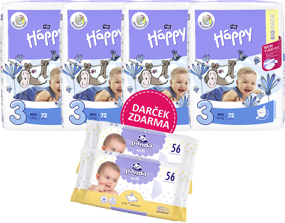 Bella Happy 3 midi BigPack 5-9 kg 4 x 72 ks 288 ks