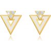 Šperky eshop - Zlaté náušnice 585 - biely trojuholník s výrezom, tri číre zirkóniky S3GG87.05 Šperky eshop - Zlaté náušnice 585 - biely trojuholník s výrezom, tri číre zirkóniky S3GG87.05