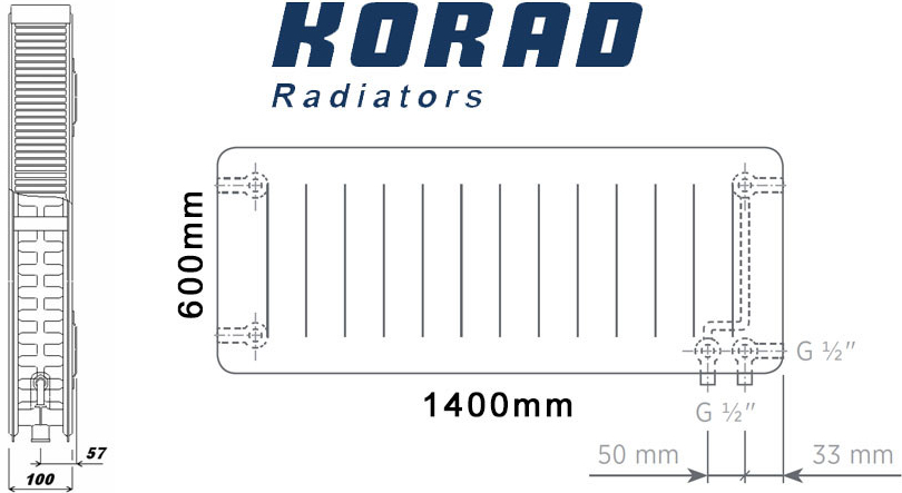 Korad Radiators 22VKP 600 x 1400 mm