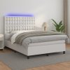 Box spring postel s matrací a LED bílá 140x200 cm umělá kůže Bílá 3135946 Box spring postel s matrací a LED bílá 140x200 cm umělá kůže Bílá 3135946