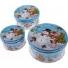 Súprava 3 okrúhlych plechových dóz Snehuliak Súprava 3 okrúhlych plechových dóz Snehuliak