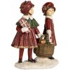 Červeno-zelená vianočná dekorácia deti s košíkom darčekov - 11*6*12 cm - Clayre & Eef