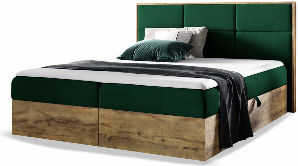 Wilsondo boxspring Wood 2 s úložným priestorom zelená Kronos