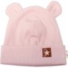 Baby Nellys Rebrovaná dvojvrstvová čiapka s uškami Teddy púdrová Baby Nellys Rebrovaná dvojvrstvová čiapka s uškami Teddy púdrová
