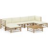 VidaXL 7-dielna súprava záhradného nábytku, krémové podložky, bambus VidaXL 7-dielna súprava záhradného nábytku, krémové podložky, bambus