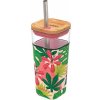 Quokka Sklenený cestovný hrnček so slamkou Liquid Cube Pink Jungle Flora 540 ml Quokka Sklenený cestovný hrnček so slamkou Liquid Cube Pink Jungle Flora 540 ml