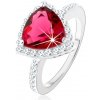 Šperky eshop - Strieborný prsteň 925, trojuholník, ružový zirkón, ligotavý lem, výrezy HH2.2 - Veľkosť: 51 mm Šperky eshop - Strieborný prsteň 925, trojuholník, ružový zirkón, ligotavý lem, výrezy HH2.2 - Veľkosť: 51 mm
