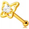 Šperky eshop - Diamantový piercing do nosa zo 14K žltého zlata - kontúra motýľa s briliantom, 1,75 mm S3BT508.12 Šperky eshop - Diamantový piercing do nosa zo 14K žltého zlata - kontúra motýľa s briliantom, 1,75 mm S3BT508.12