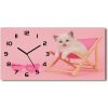 Vodorovné Sklenené hodiny na stenu tiché Mačka na lehátku 60x30 cm Vodorovné Sklenené hodiny na stenu tiché Mačka na lehátku 60x30 cm