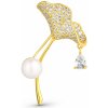 JwL Luxury Pearls Trblietavá pozlátená brošňa s kryštálmi a pravou perlou Ginkgo JL0837