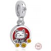 Charm Sterlingové stříbro 925 Japonská Maneki Neko s mincemi, kočky štěstí talisman bohatství a úspěchu, přívěsek na náramek cestování Charm Sterlingové stříbro 925 Japonská Maneki Neko s mincemi, kočky štěstí talisman bohatství a úspěchu, přívěsek na náramek cestování