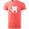 Mačka drží srdce - Klasické pánske tričko vyššej gramáže - M ( Korálová ) Mačka drží srdce - Klasické pánske tričko vyššej gramáže - M ( Korálová )