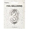 PartyDeco Fóliový balón Mini Číslo 3 strieborný 35cm PartyDeco Fóliový balón Mini Číslo 3 strieborný 35cm