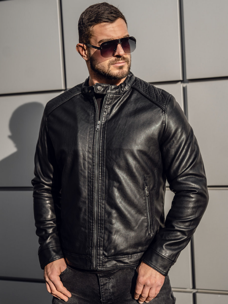 Bolf Čierna pánska zateplená motorkárska koženková bunda 92532