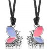 Šperky eshop Dva náhrdelníky pre priateľov ružovo-fialové motýle kvietky BEST FRIEND S56.14