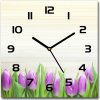 Sklenené hodiny štvorec Fialové tulipány 30x30 cm Sklenené hodiny štvorec Fialové tulipány 30x30 cm