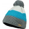 Bontis Trojfarebná pletená zimná čiapka s brmbolcom - Šedá / tyrkysová / biela | uni Bontis Trojfarebná pletená zimná čiapka s brmbolcom - Šedá / tyrkysová / biela | uni