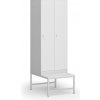 Šatníková skrinka S1 s lavičkou, 2 oddiely, 1875 x 600 x 500/800 mm, cylindrický zámok, laminované dvere, biela Šatníková skrinka S1 s lavičkou, 2 oddiely, 1875 x 600 x 500/800 mm, cylindrický zámok, laminované dvere, biela