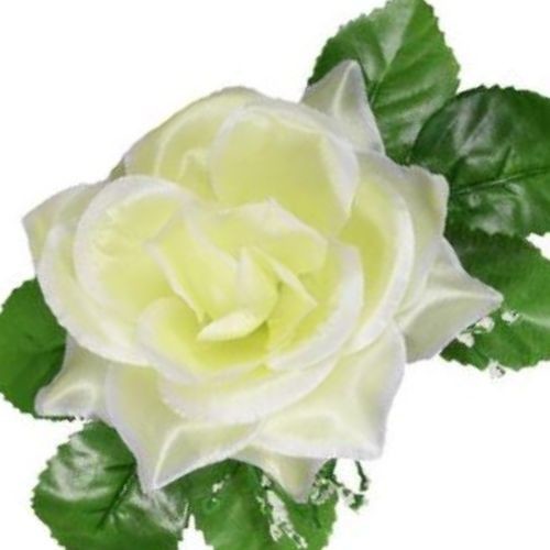 Umelá ruža saténová s lístkom bieložltá 10 cm