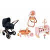 Set kočík trojkombinácia pre bábiku v jedálni Cybex Black 3in1 Pram Corolle s jedálenskou stoličkou vaničkou a kolískou Set kočík trojkombinácia pre bábiku v jedálni Cybex Black 3in1 Pram Corolle s jedálenskou stoličkou vaničkou a kolískou