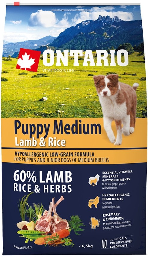 Ontario Puppy Medium Lamb & Rice 2 x 6,5 kg