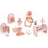 Set bábika v dupačkách s kúpelňou so záchodom Doll Baby Nurse Smoby a vanička s funkčnou sprchou a kolíska s plienkami a jedálenskou stoličkou Set bábika v dupačkách s kúpelňou so záchodom Doll Baby Nurse Smoby a vanička s funkčnou sprchou a kolíska s plienkami a jedálenskou stoličkou