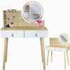 Toaletný stolík s LED zrkadlom SCANDI biely+svetlý buk Toaletný stolík s LED zrkadlom SCANDI biely+svetlý buk