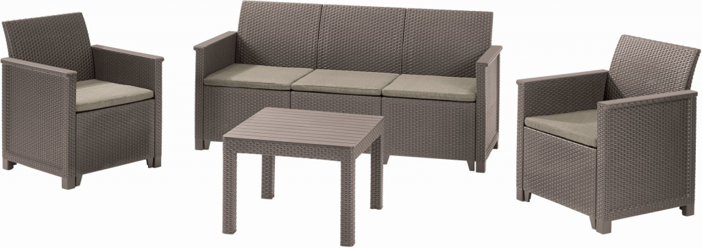 KETER EMMA 3 SEATER SOFA SET SMOOTH ARMS WITH CLASSIC TABLE cappuccino/piesková