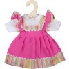 Bigjigs Toys Ružové šaty s pruhovaným lemovaním pre panenku 38 cm